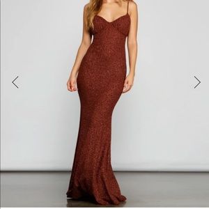 Windsor Camille Brown Glitter Knit Gown
